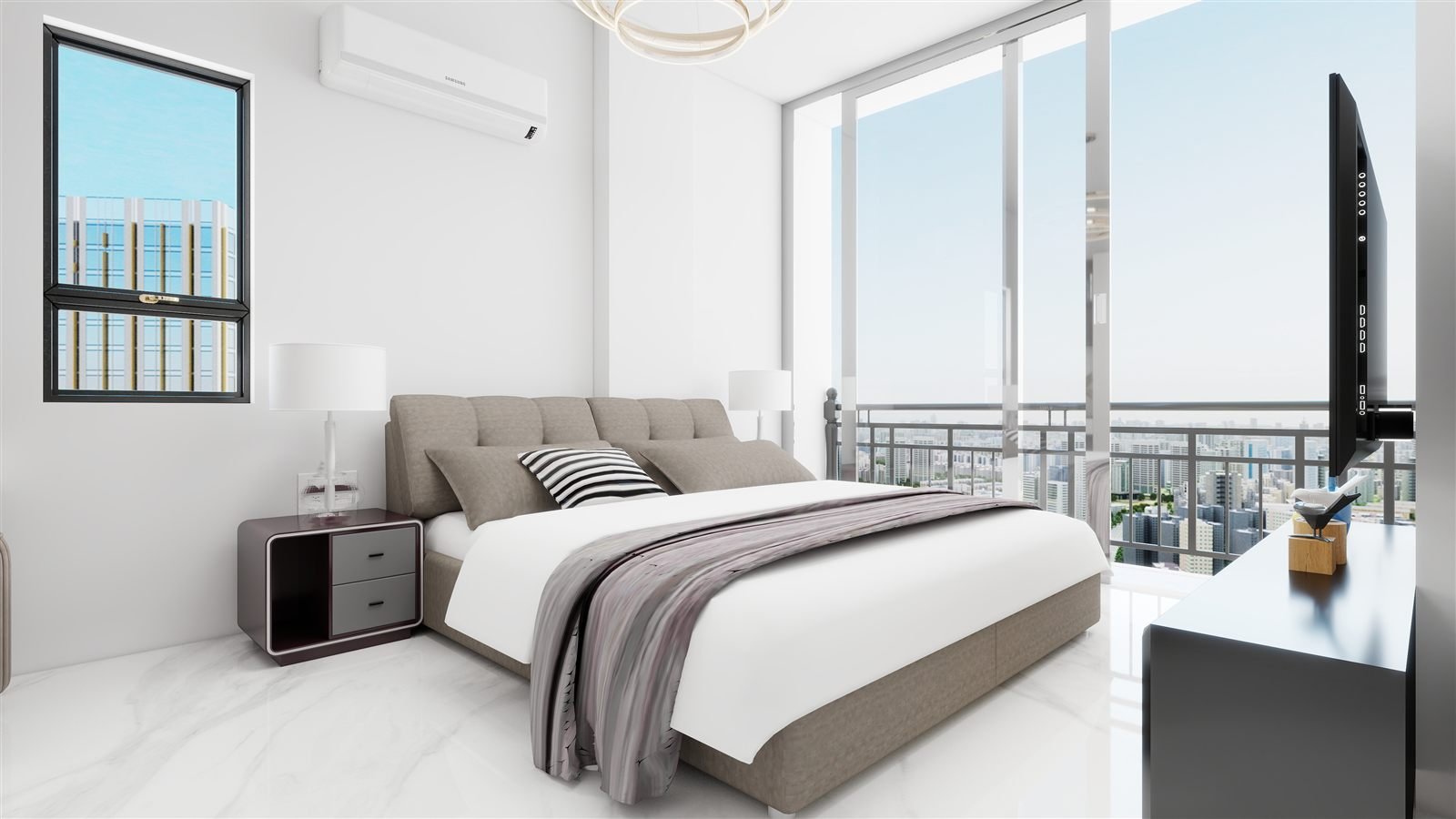Primary bedroom visualisation for a 3 BHK residence