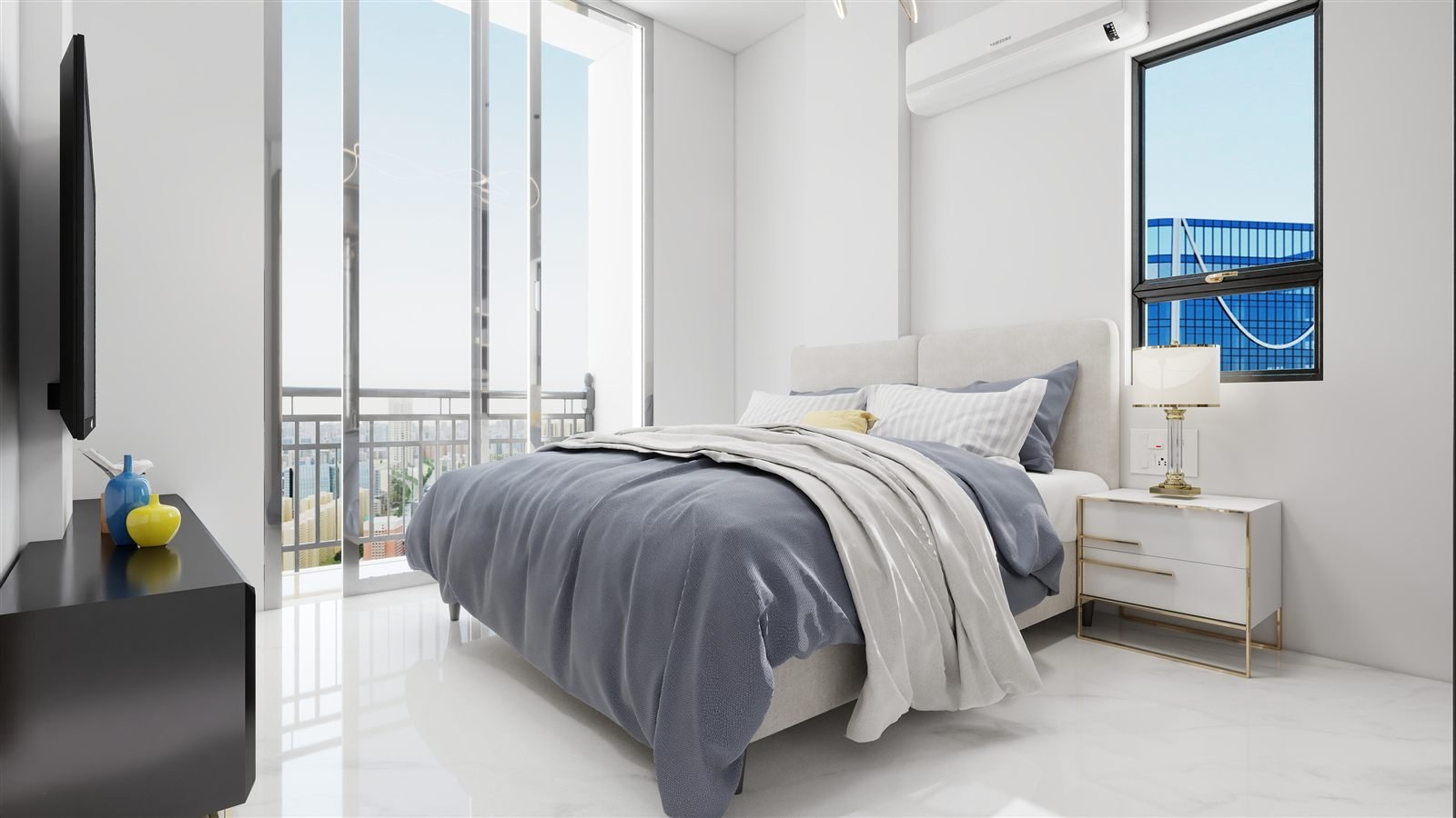Second bedroom visualisation for a 3 BHK residence