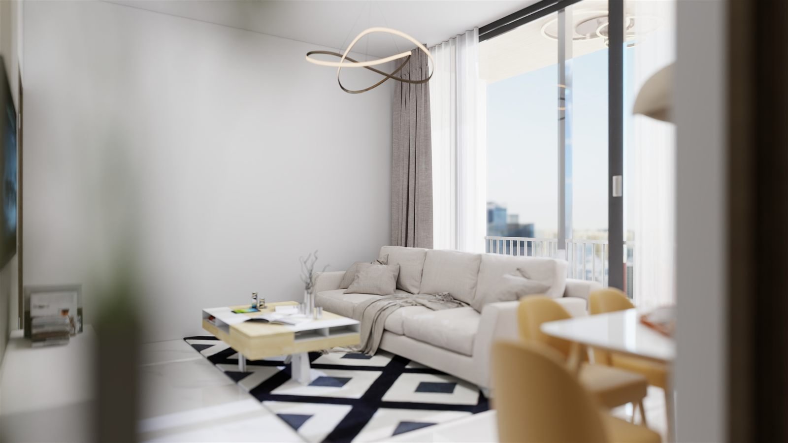 Living room visualisation for a 2 BHK residence